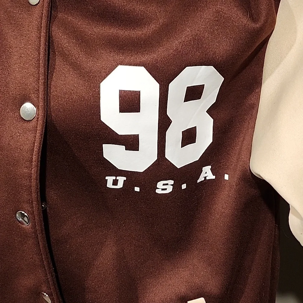 Brown and Cream Varsity Jacket with Hood - Picture 2 of 4